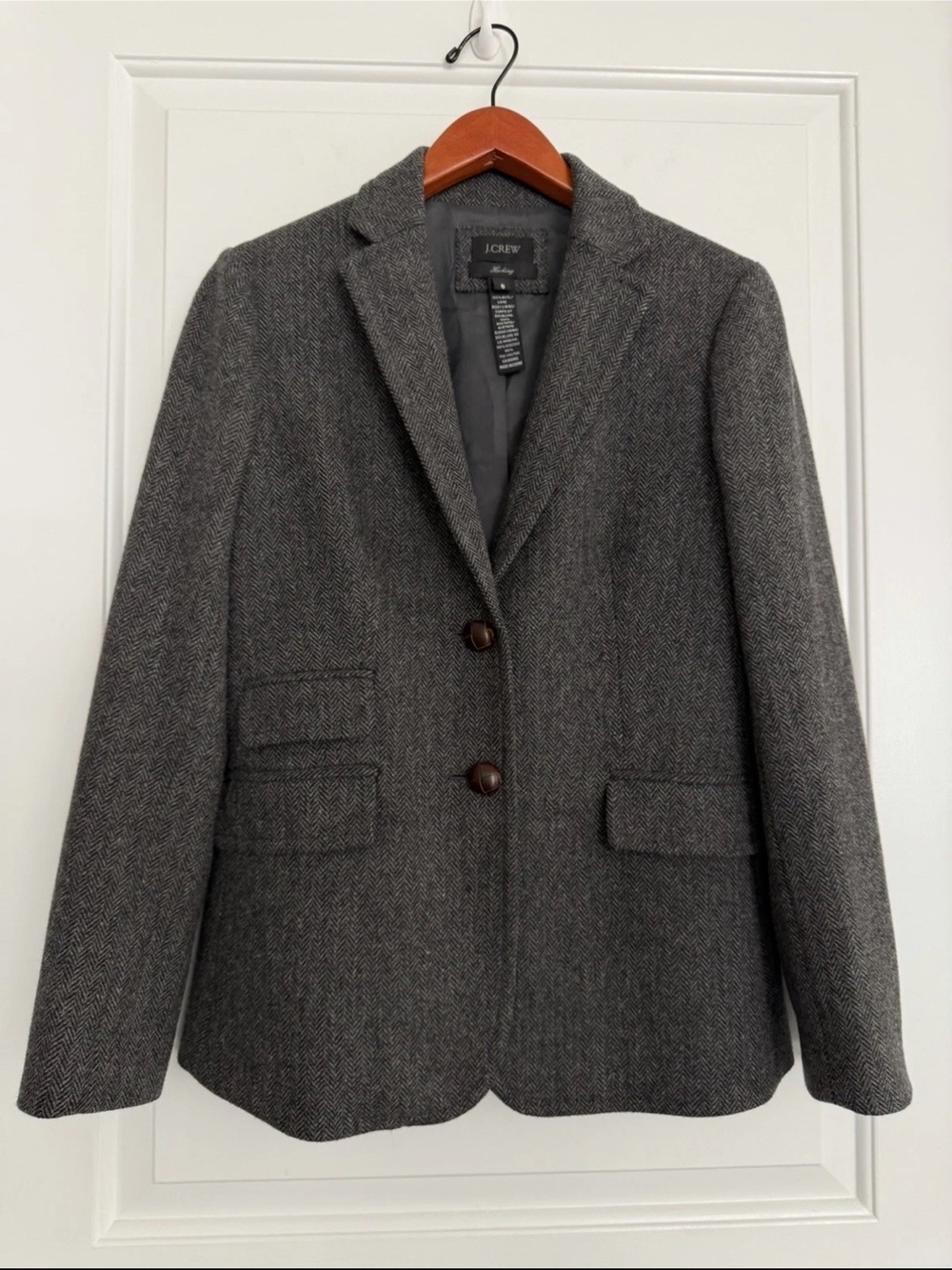 J. Crew 100% Wool Hack ing Blazer in Gray Herringbone Size 6 Preppy Academia